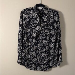 Vintage Surrealist Floral Black and White Blouse Size XS